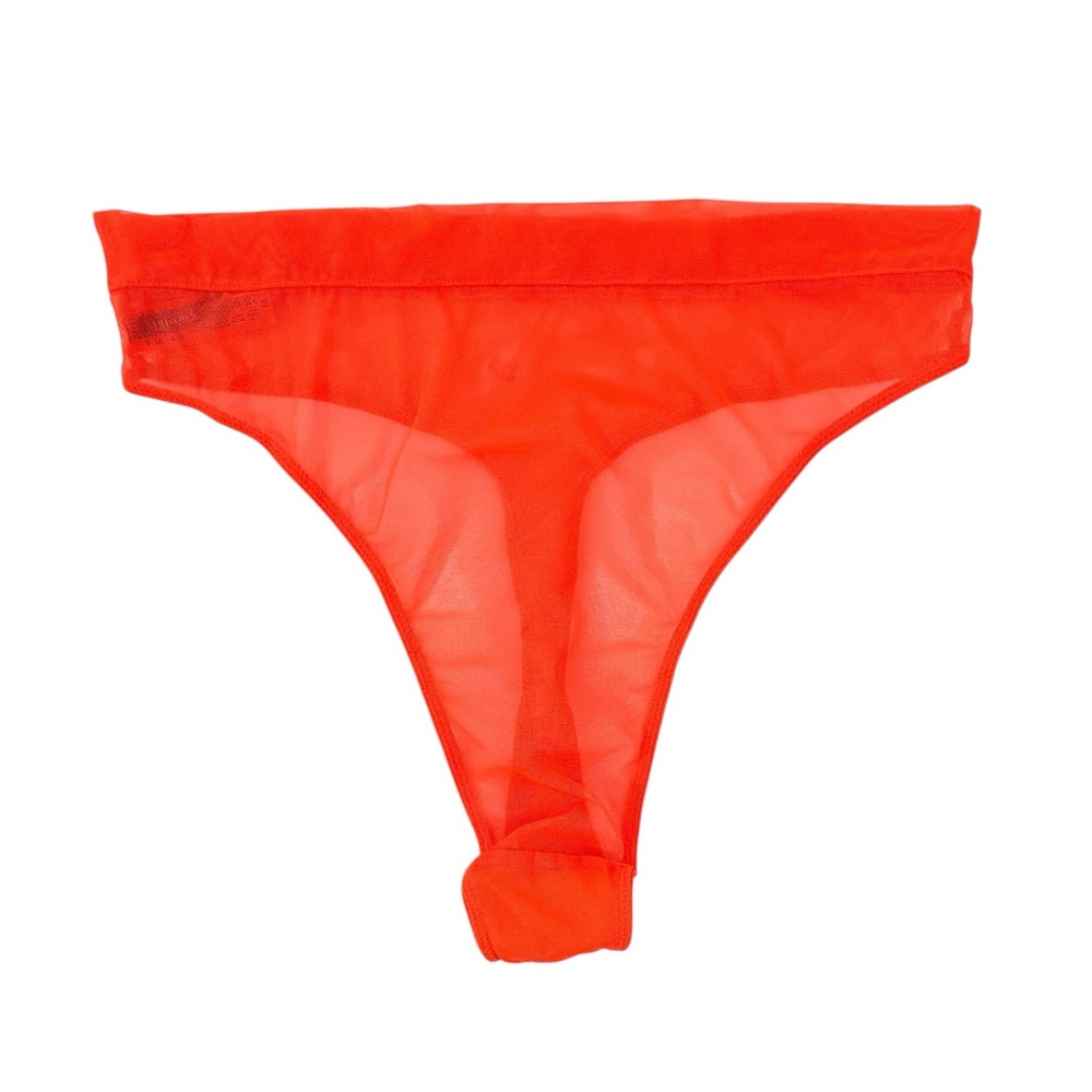 MAISON CLOSE Corps a Corps Brief Thong - Neon Orange Sheer Mesh Panties sz 6 / M